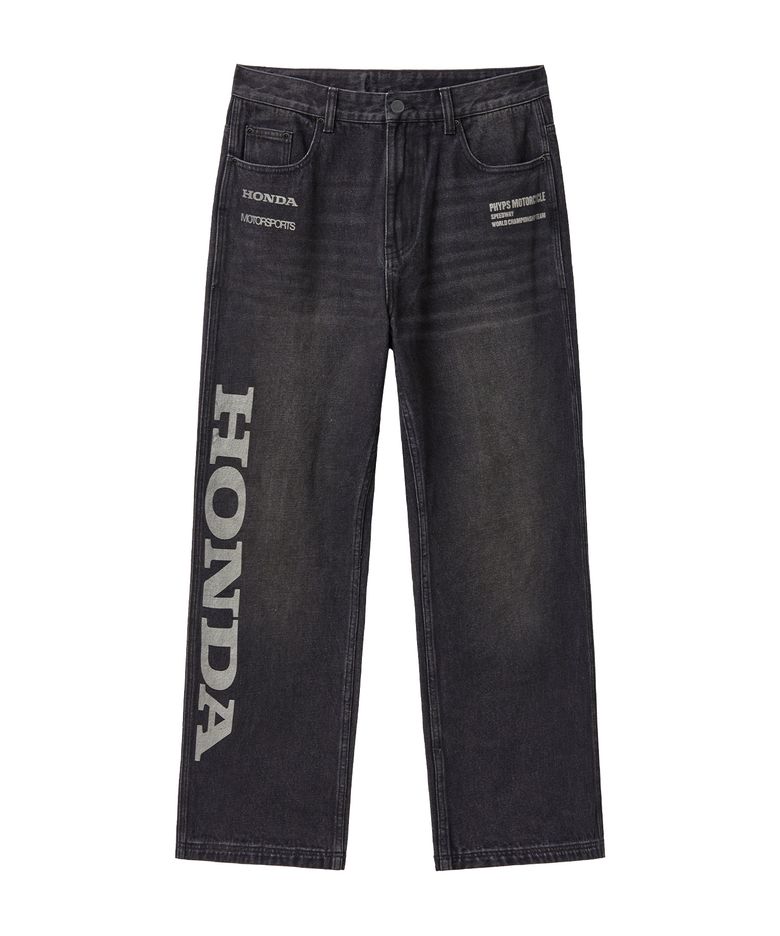 Dirty Wash Semi Wide Loose Fit Denim Pants Black