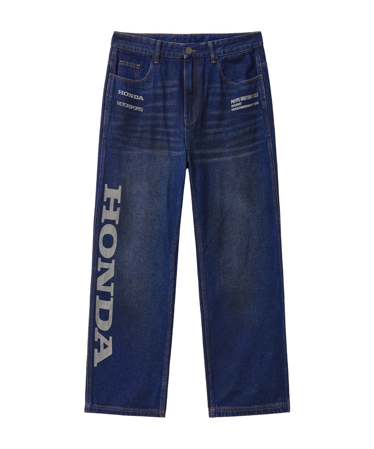 핍스 모터사이클(PHYPS MOTORCYCLE) Dirty Wash Semi Wide Loose Fit Denim Pants Navy