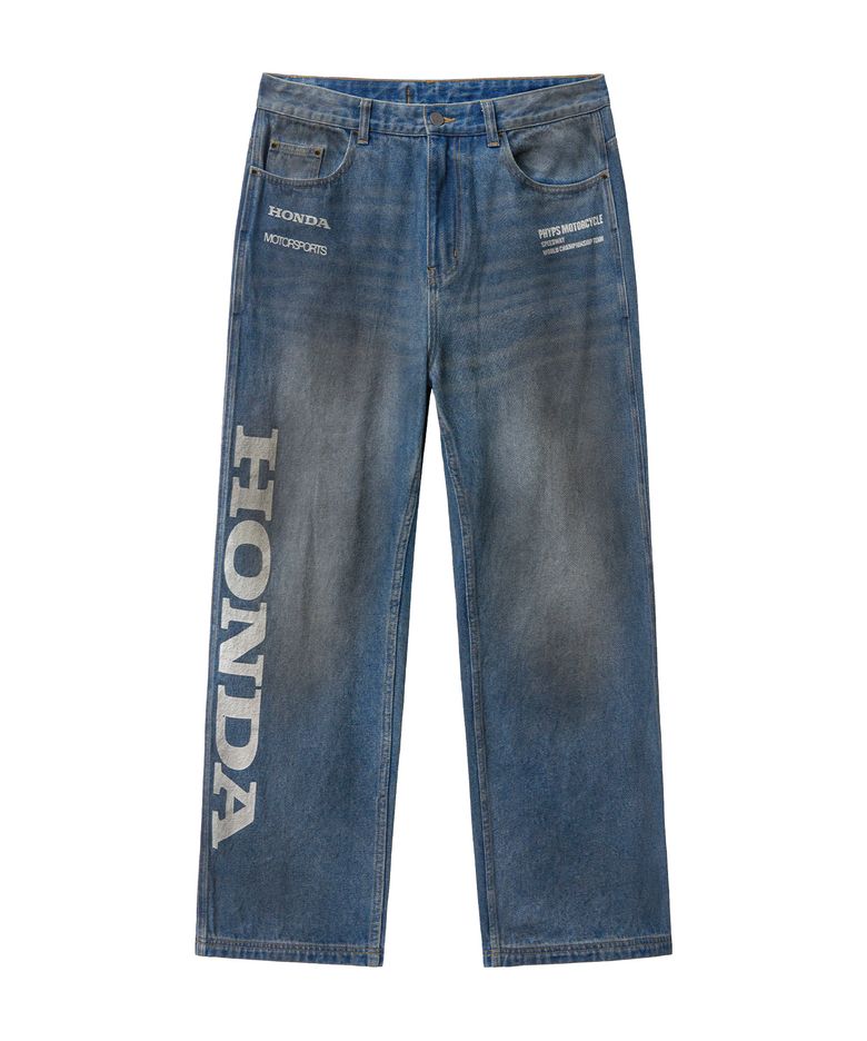 Dirty Wash Semi Wide Loose Fit Denim Pants Light Blue