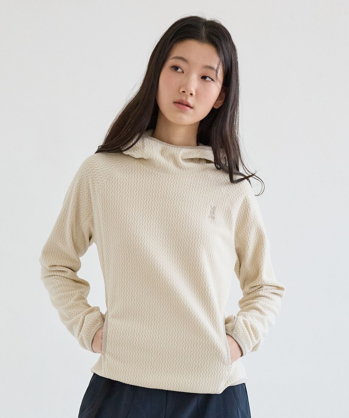 디오디(DOD) 여성) 웨이브 플리스 후드 풀오버(OFF WHITE 2)