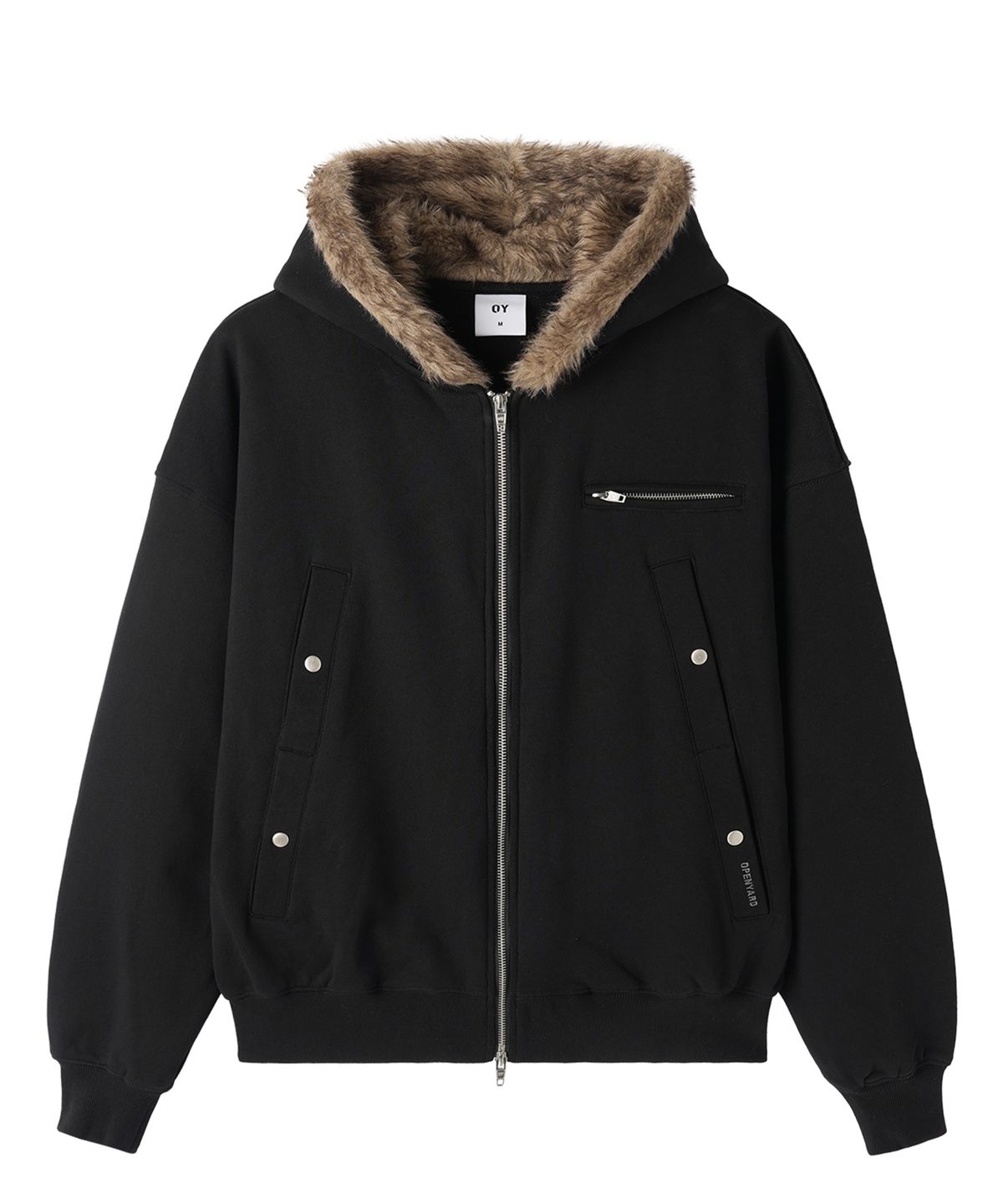 오픈야드(오와이)(OPENYARD(OY)) FAUX FUR HOODIE ZIP UP - BLACK