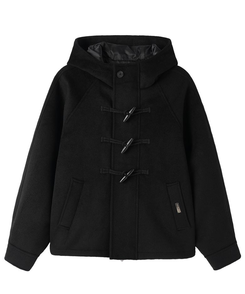 HOODED TOGGLE SHORT COAT - BLACK