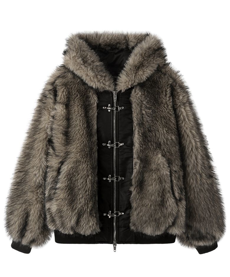 LOCK IN HOODED FAUX FUR JACKET - BEIGE