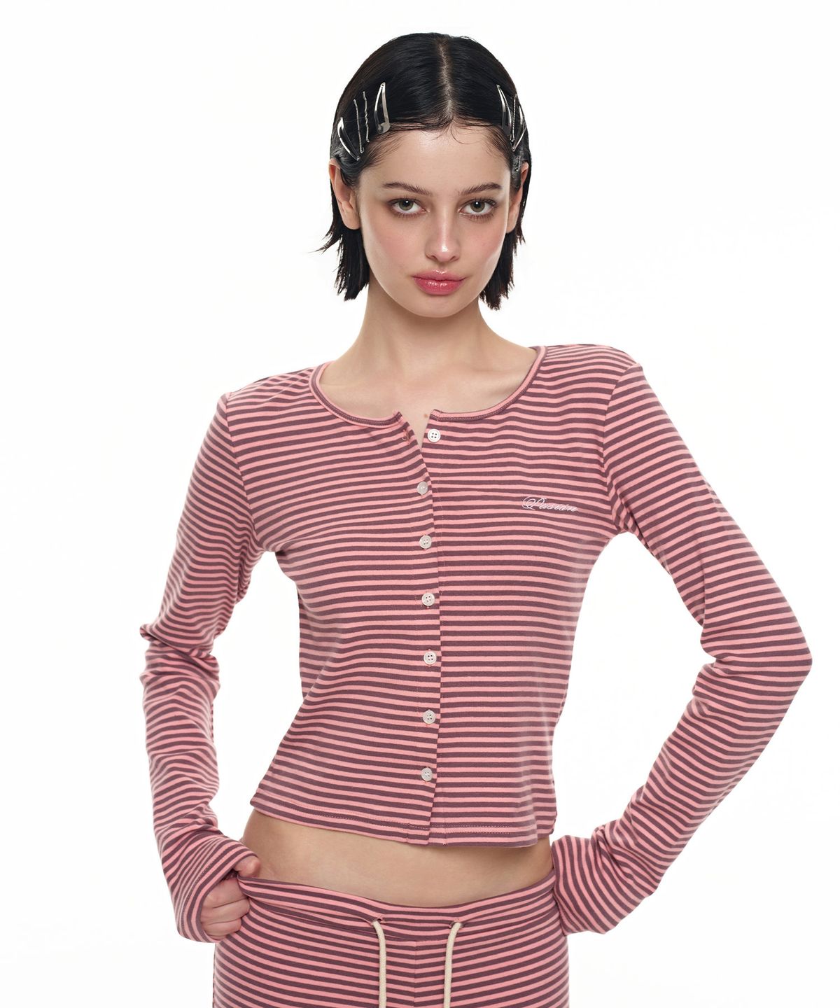 파시온(PASION) 마고 스트라이프 가디건_핑크 & 퍼플 Margo Stripe Cardigan_Pink & Purple