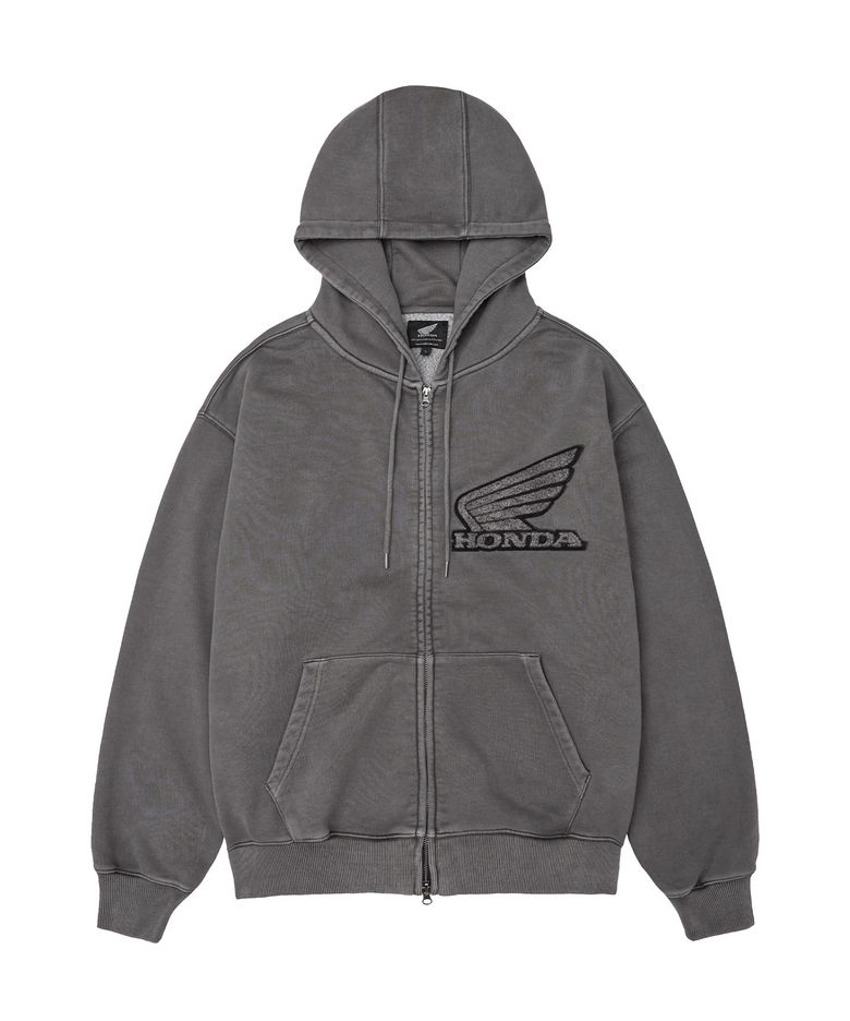 Boucle Patch Sweat Hoodie Zipup Charcoal