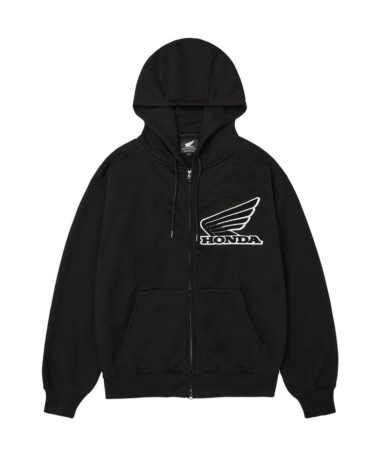 Boucle Patch Sweat Hoodie Zipup Black