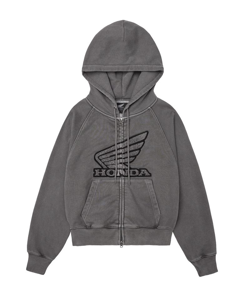 Women Boucle Logo Hoodie Zipup Charcoal