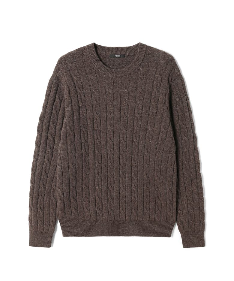 남성 라운드넥 케이블 니트 (BROWN) (HCALKA1)