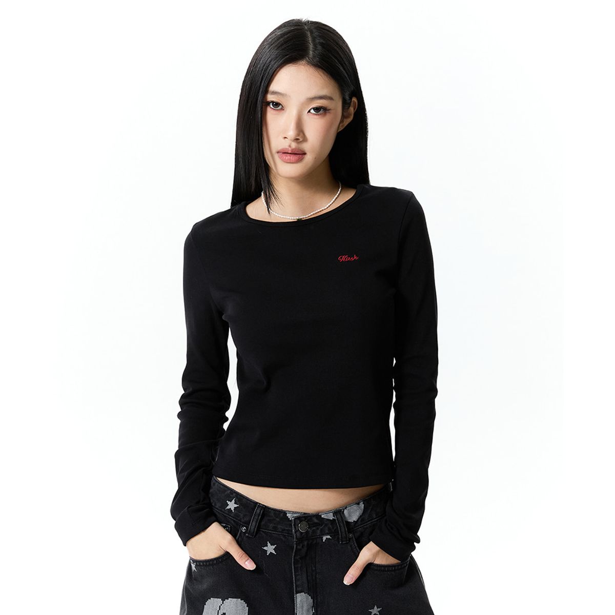 키르시(KIRSH) 로고 슬림핏 롱 슬리브 투팩 [블랙/화이트]