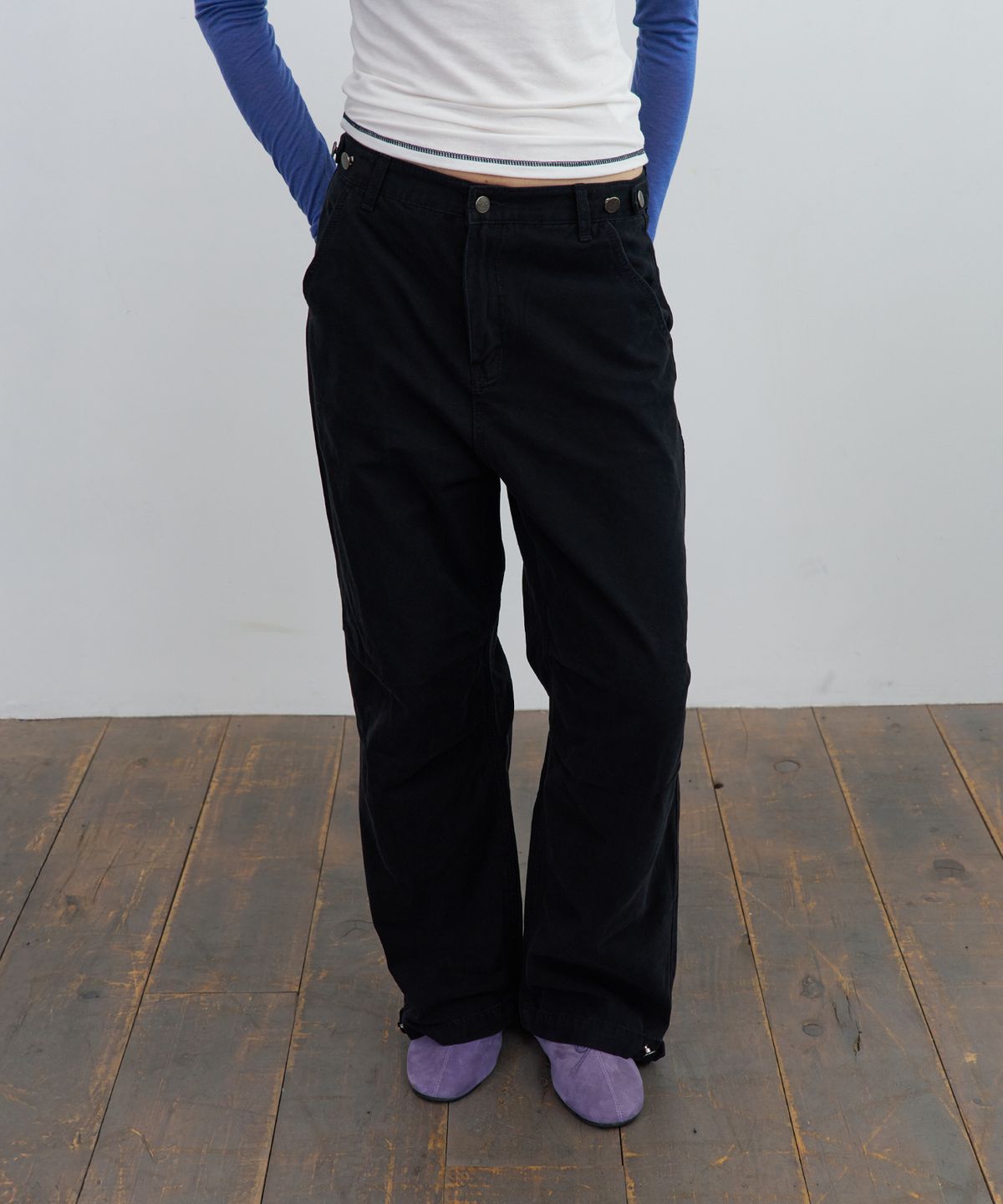 포에토(FOETO) Adjust black oxford pants