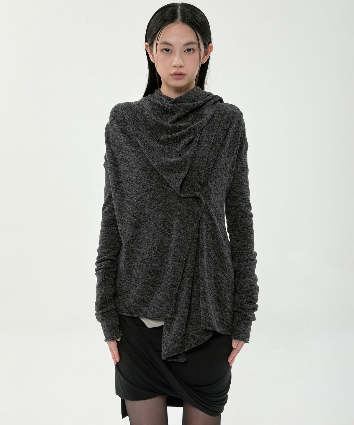 플레어업(FLAREUP) Scarf Knit Cardigan (FL-054_Charcoal)
