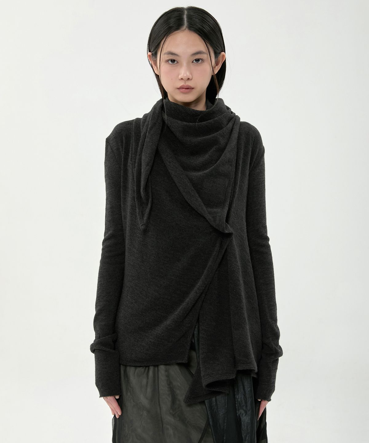 플레어업(FLAREUP) Scarf Knit Cardigan (FL-054_Black)