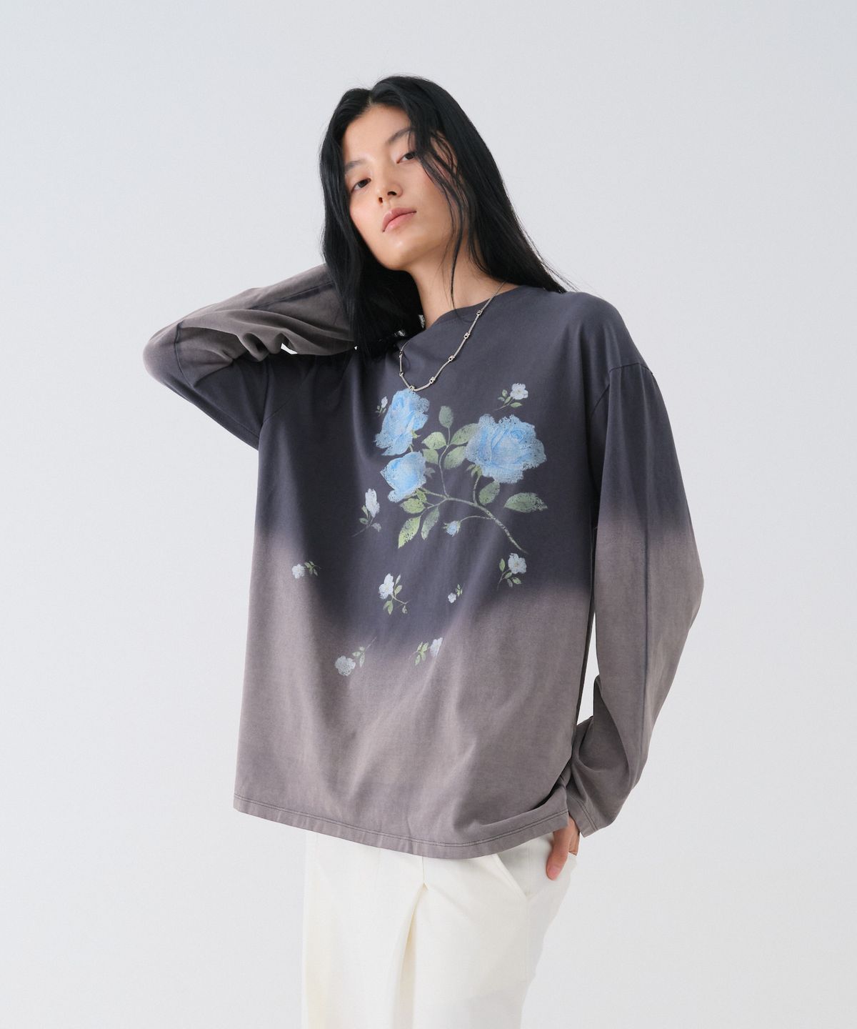 센토르(CENTAUR.KR) VINTAGE WASHED FLOWER LONG SLEEVE TEE_CHARCOAL