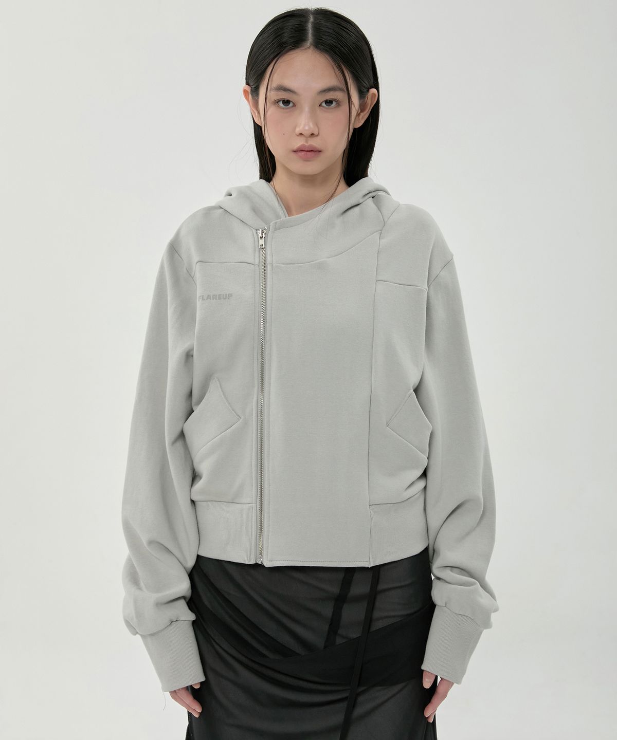 플레어업(FLAREUP) Structured Offset Hoodie (FL-067_Gray)