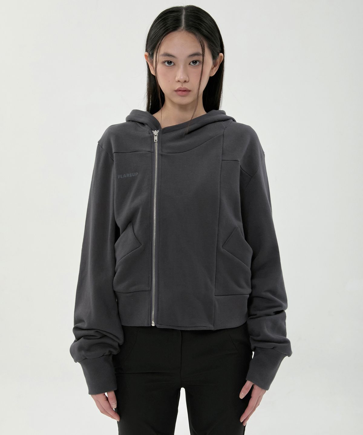 플레어업(FLAREUP) Structured Offset Hoodie (FL-067_Charcoal)