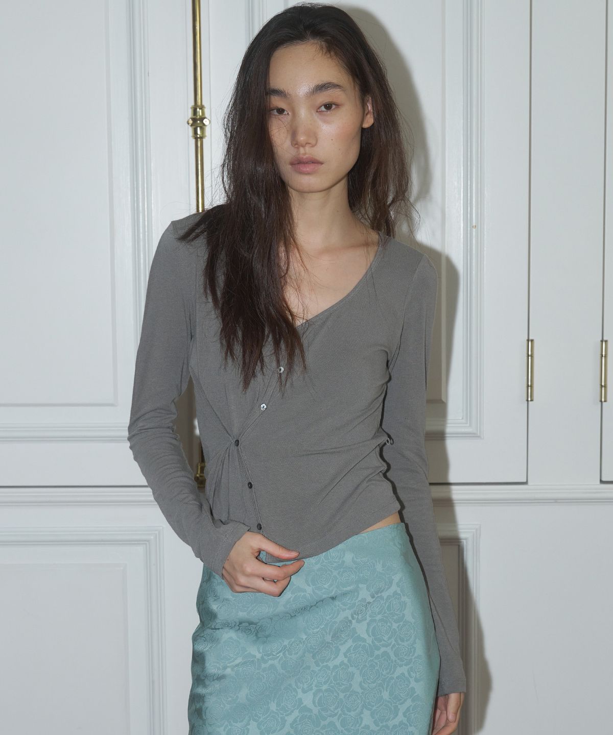 더포르타(THEPORTA) 2-WAY DRAPED CARDIGAN, GRAY