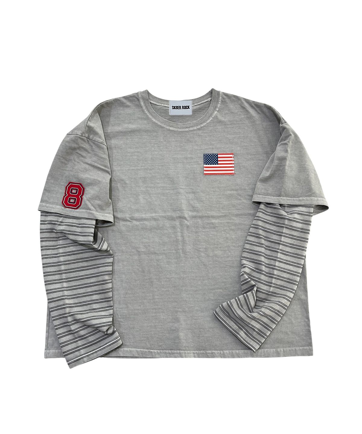 스케이터락(SK8ER ROCK) 8 Flag Pigment Layered T-Shirt (Gray)