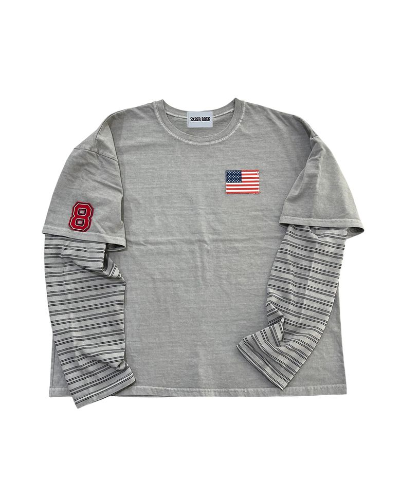 8 Flag Pigment Layered T-Shirt (Gray)