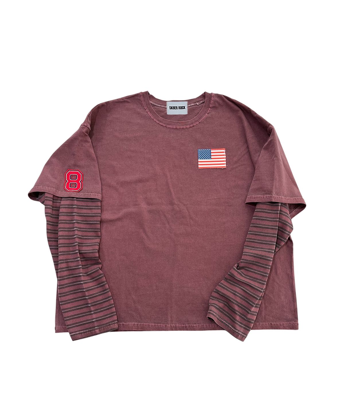 스케이터락(SK8ER ROCK) 8 Flag Pigment Layered T-Shirt (Wine)
