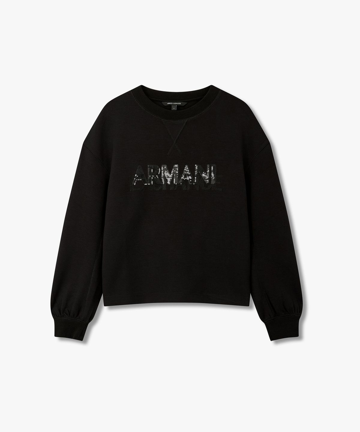 아르마니 익스체인지(ARMANI EXCHANGE) 여성 오버레이 시퀸 로고 스웨트셔츠 _블랙_A426331501