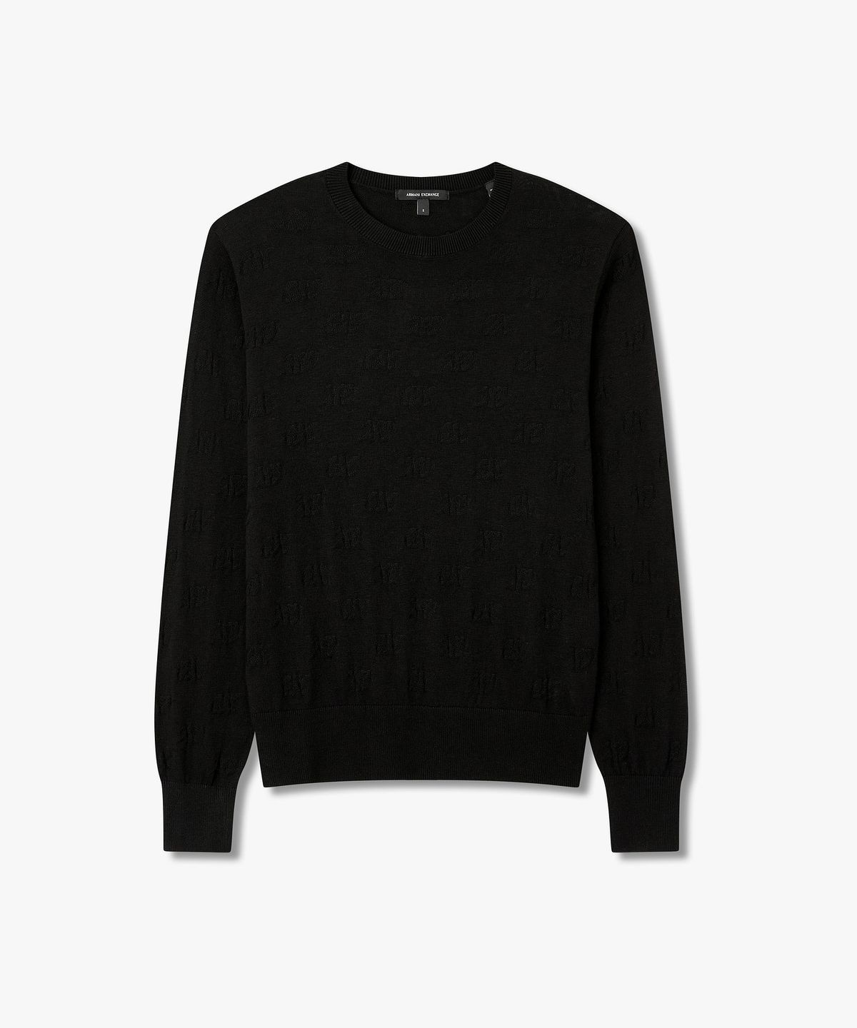 아르마니 익스체인지(ARMANI EXCHANGE) 여성 올오버 자카드 로고 니트 풀오버 _블랙_A426332505