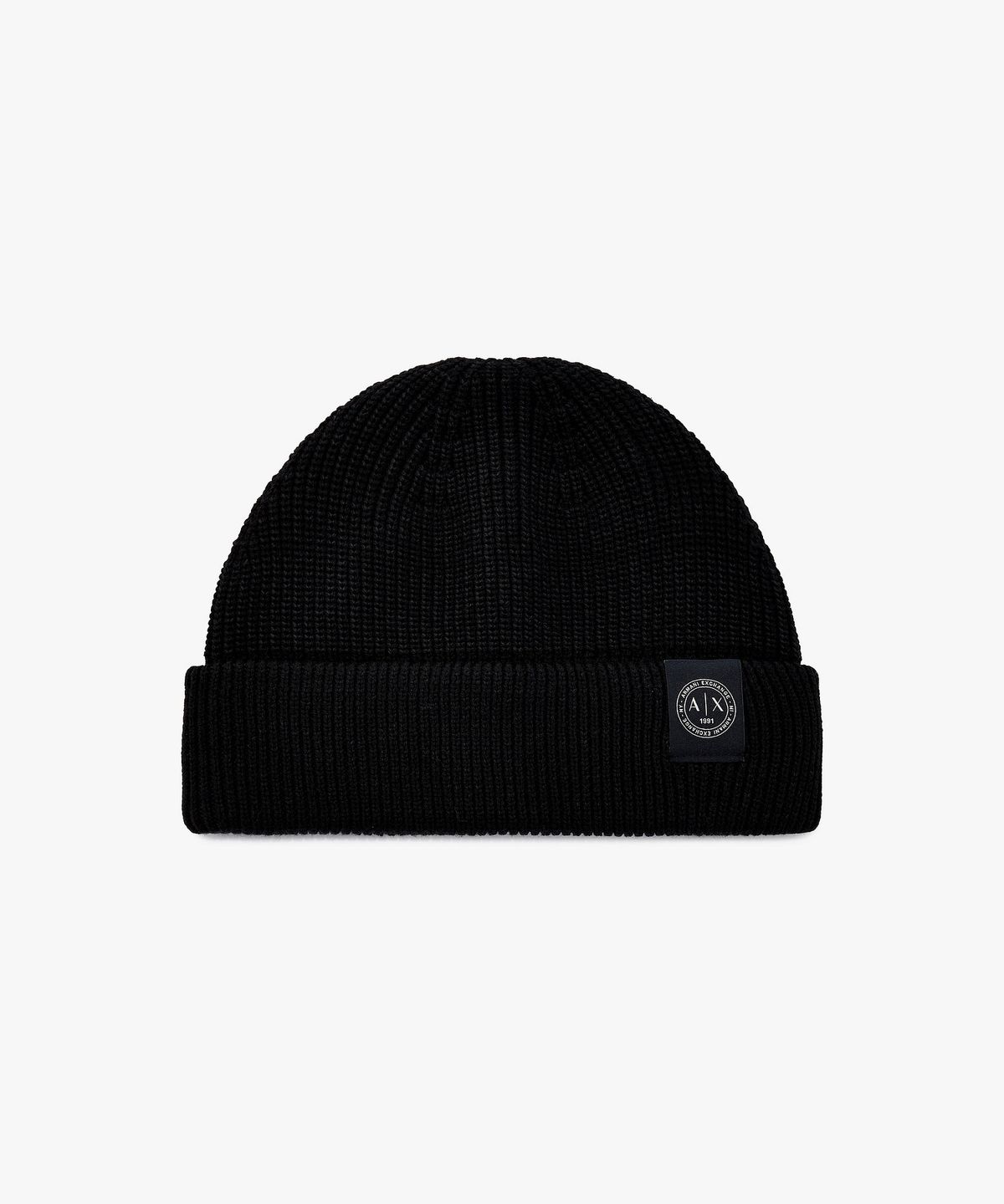 아르마니 익스체인지(ARMANI EXCHANGE) 남성 로고 패치 니트 비니 _블랙_A416372002