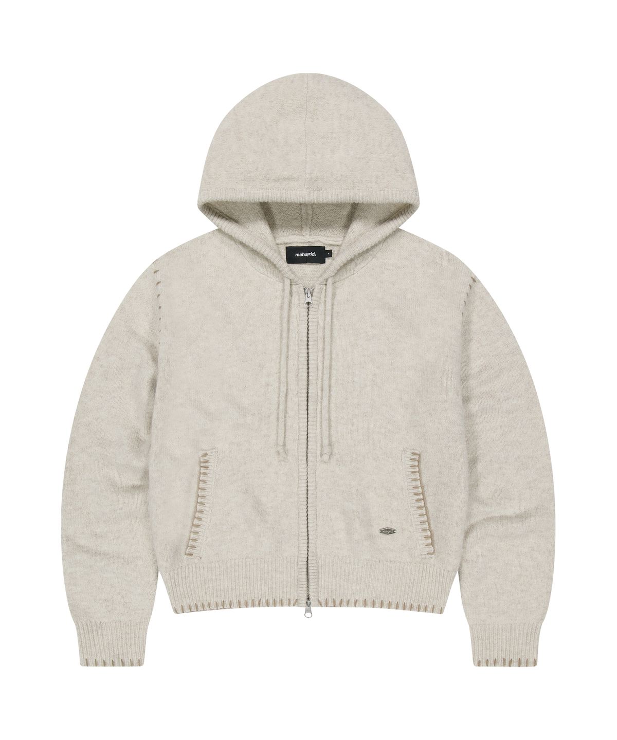 마하그리드(MAHAGRID) STITCH CROP HOODED ZIP UP KNIT[OATMEAL]