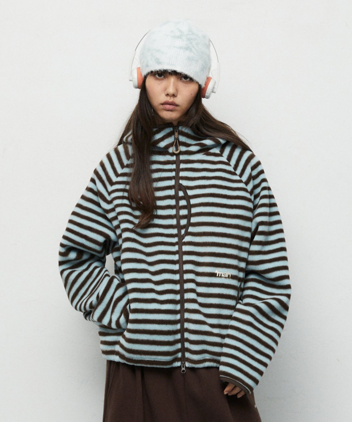 마하그리드(MAHAGRID) STRIPE HOODED FLEECE ZIP UP[MINT]