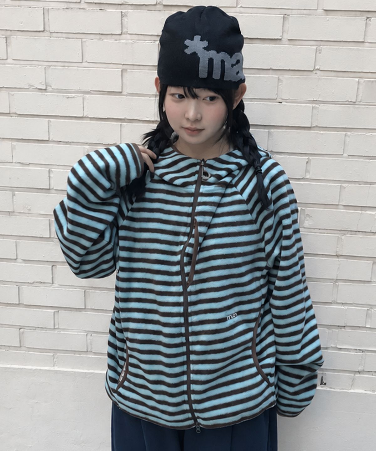 마하그리드(MAHAGRID) STRIPE HOODED FLEECE ZIP UP[MINT]
