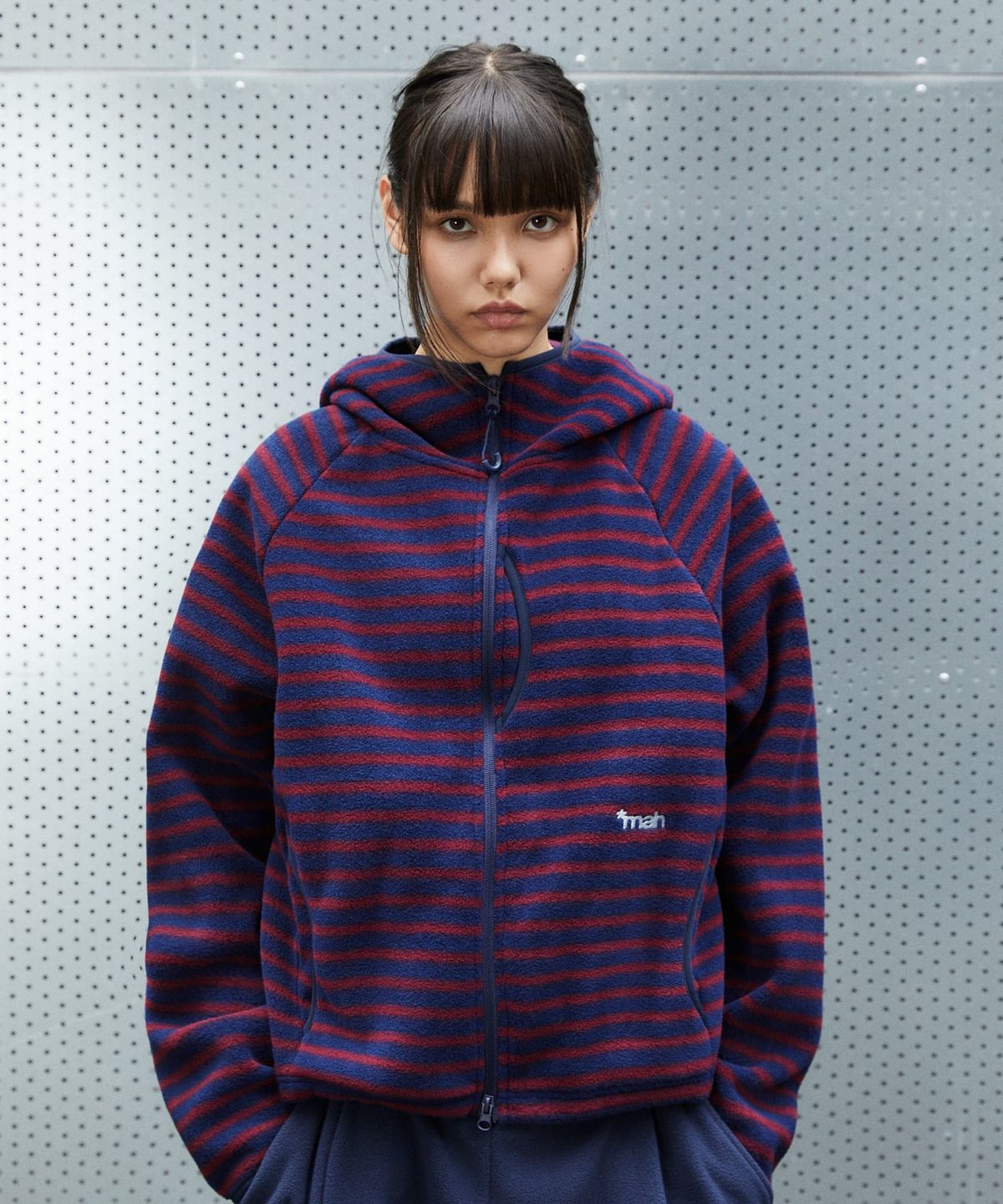 마하그리드(MAHAGRID) STRIPE HOODED FLEECE ZIP UP[NAVY]