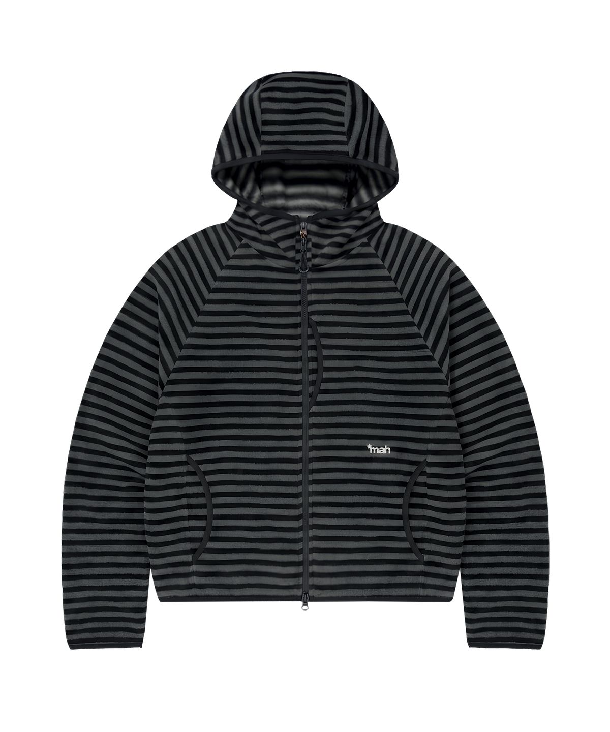 마하그리드(MAHAGRID) STRIPE HOODED FLEECE ZIP UP[BLACK]