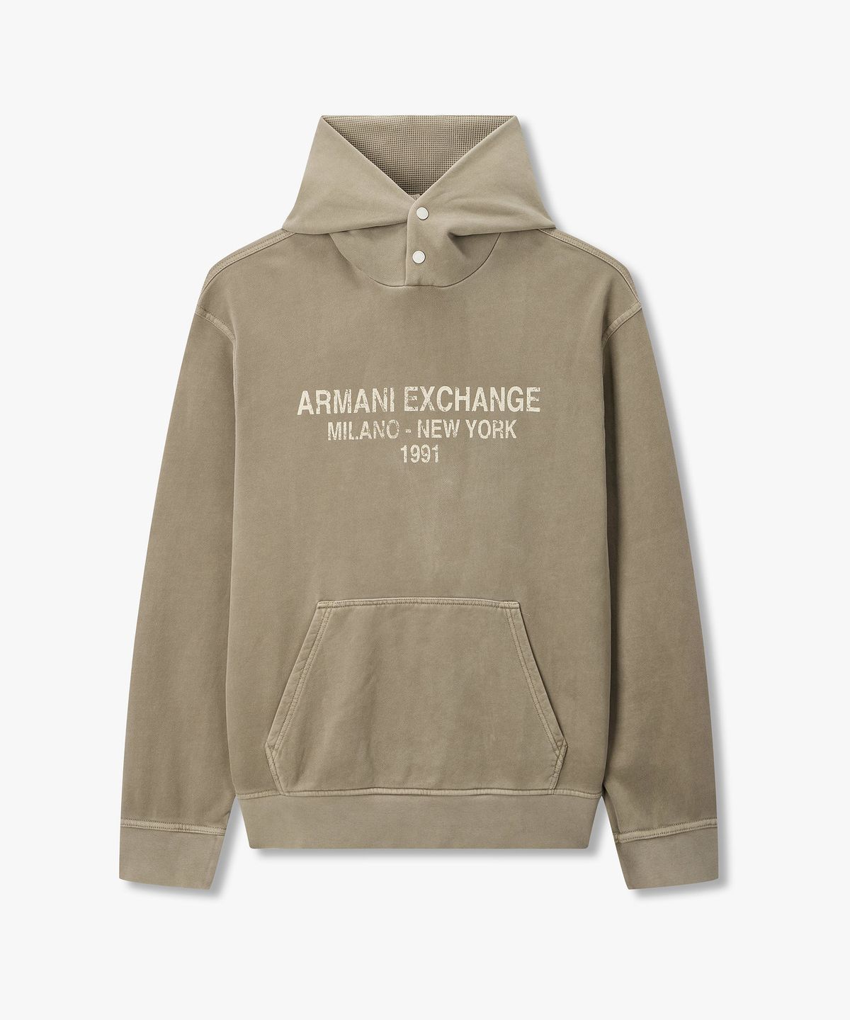 아르마니 익스체인지(ARMANI EXCHANGE) 남성 빈티지 로고 후드 티셔츠 _카키_A416331014