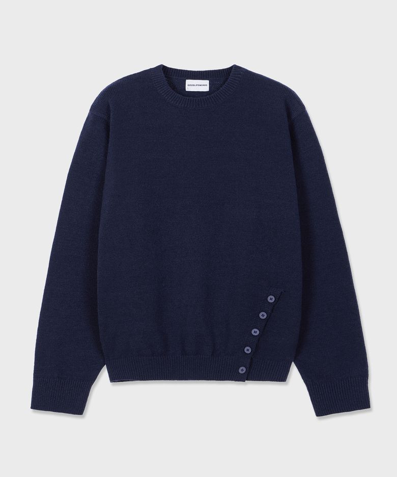[unisex] 사이드 버튼 니트 네이비