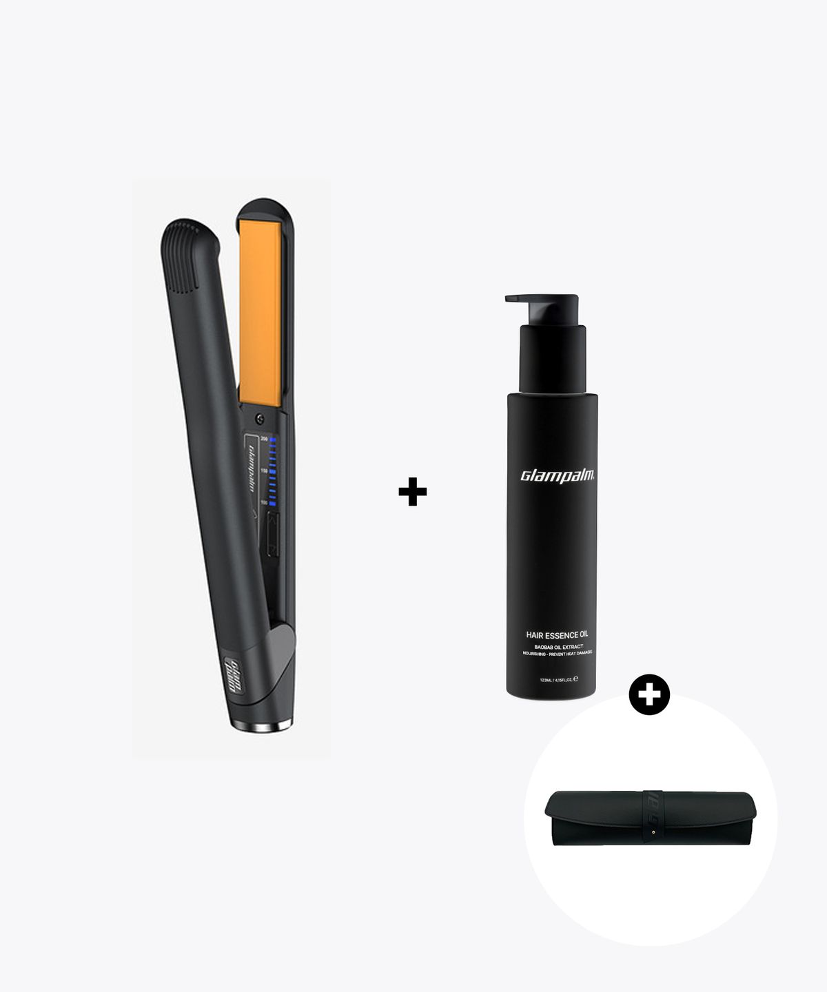 글램팜(GLAMPALM) GP201 글램뮤즈 클래식 플랫 고데기 + 블랙 헤어오일123ml + 스냅파우치 세트