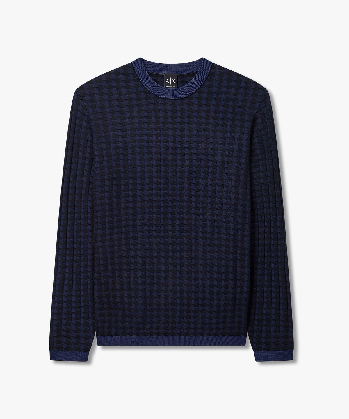아르마니 익스체인지(ARMANI EXCHANGE) 남성 자카드 패턴 롱 슬리브 니트 _네이비_A416332012