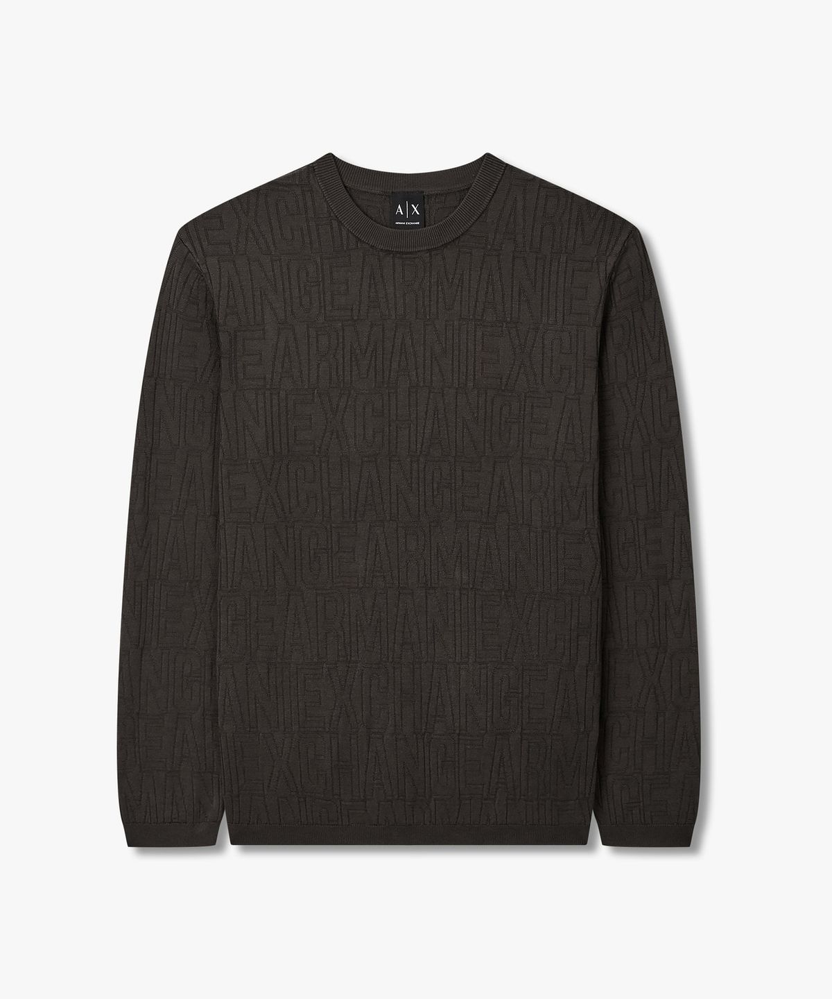 아르마니 익스체인지(ARMANI EXCHANGE) 남성 올오버 로고 패턴 크루넥 니트 _챠콜_A416332006