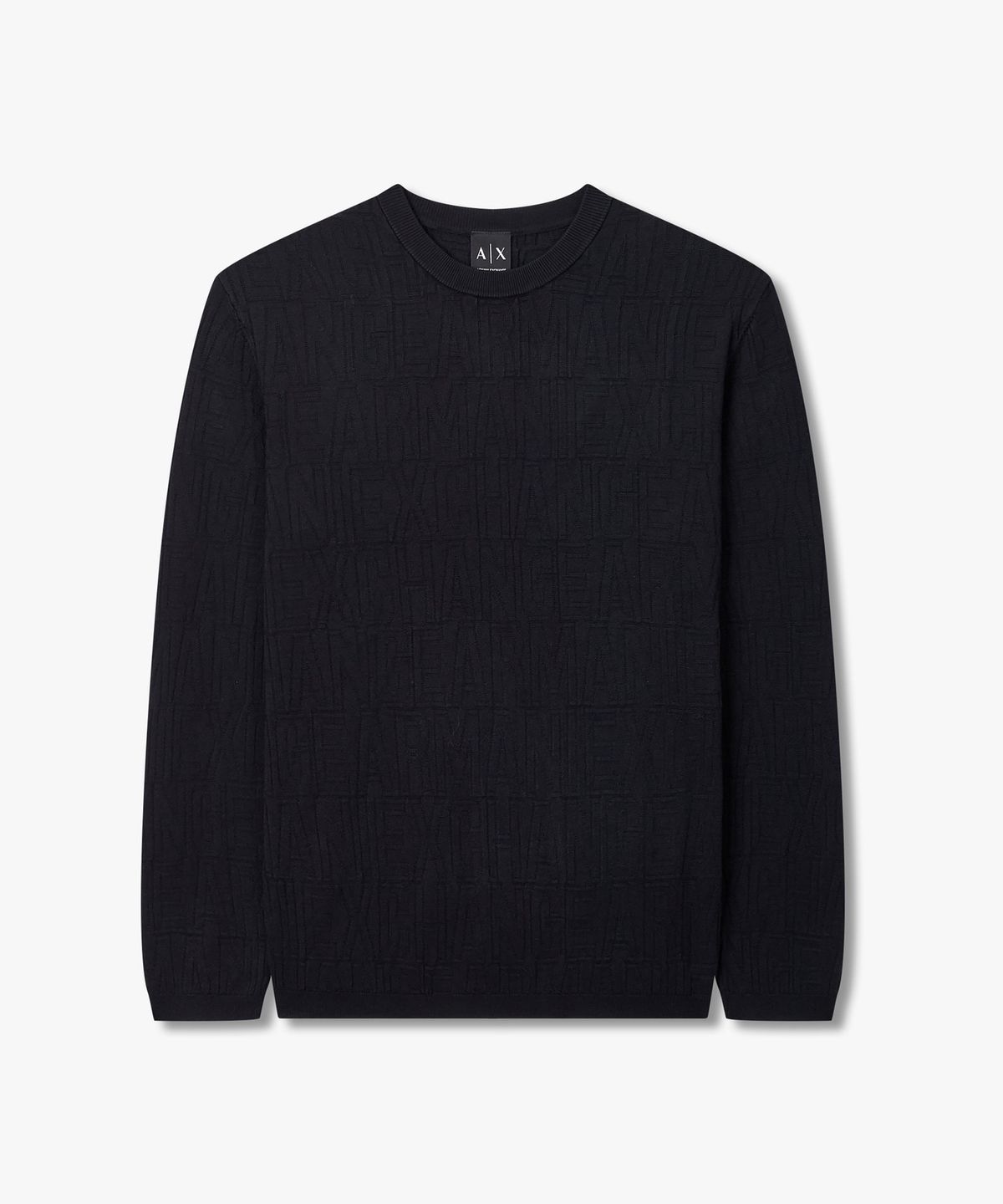 아르마니 익스체인지(ARMANI EXCHANGE) 남성 올오버 로고 패턴 크루넥 니트 _다크 네이비_A416332005