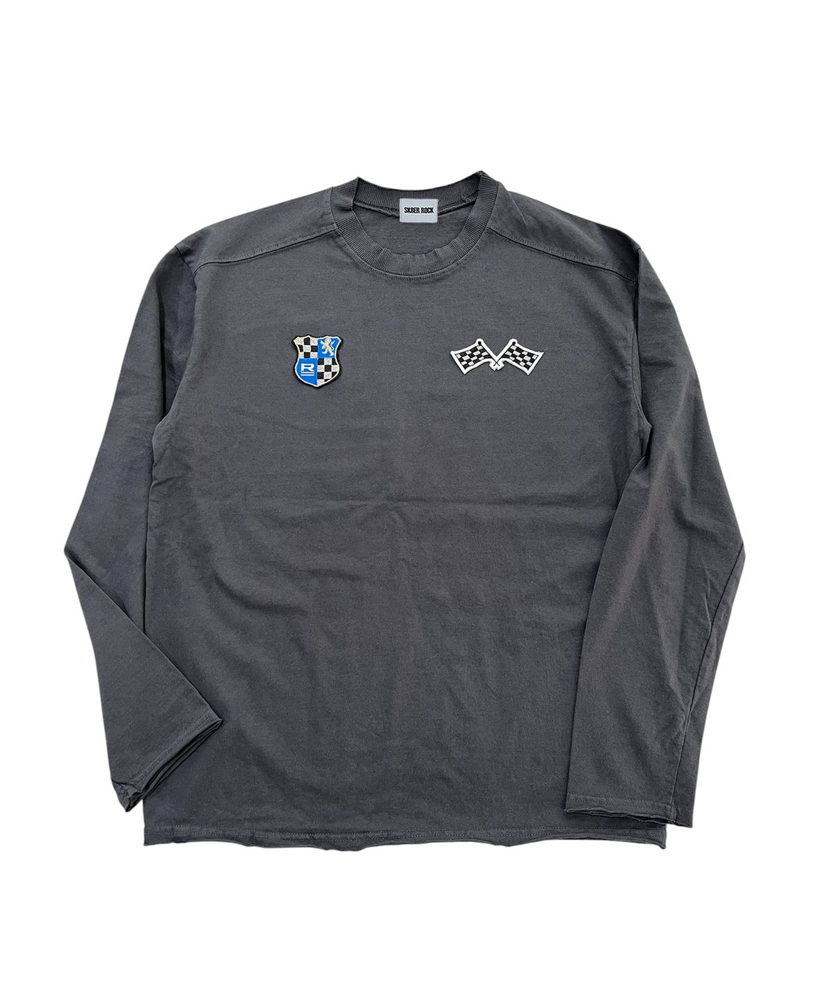 스케이터락(SK8ER ROCK) Race Patch Raw Edge T-Shirt (Dark gray)