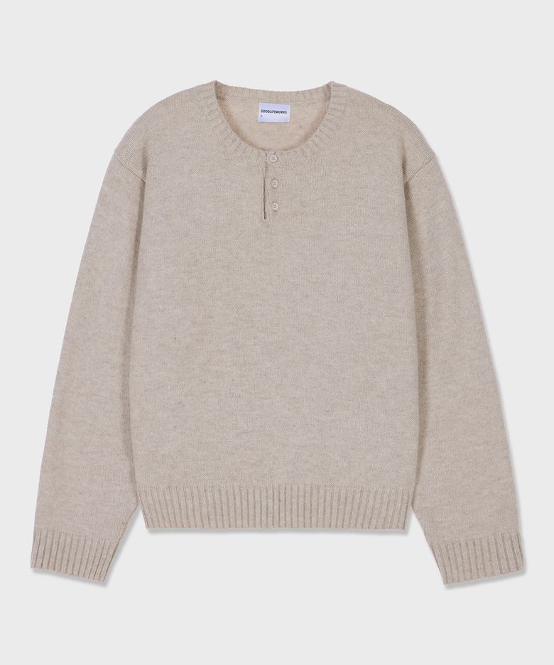 [unisex] 오버핏 버튼 헨리넥 니트 베이지