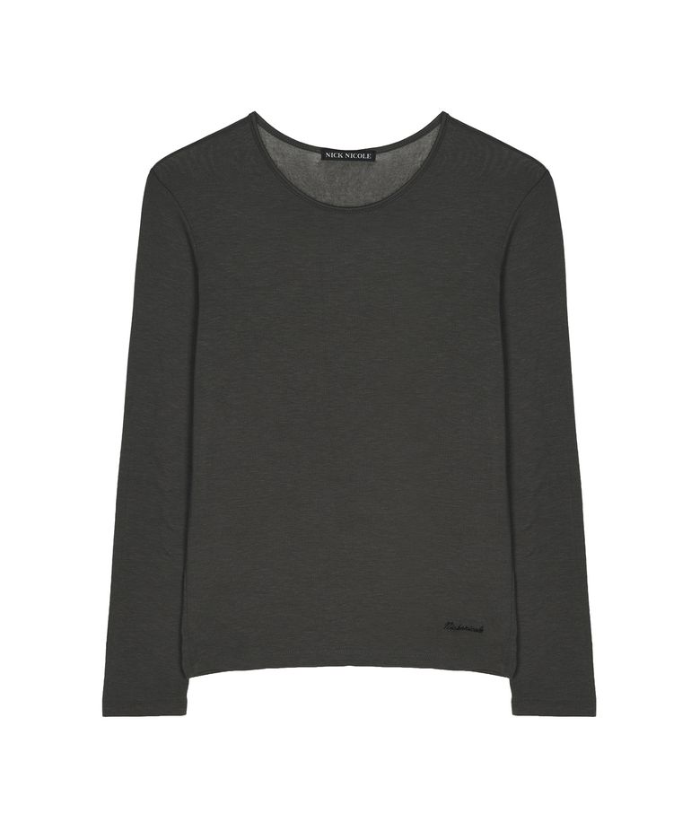 SHEER ROUND LONG SLEEVE TOP_CHARCOAL