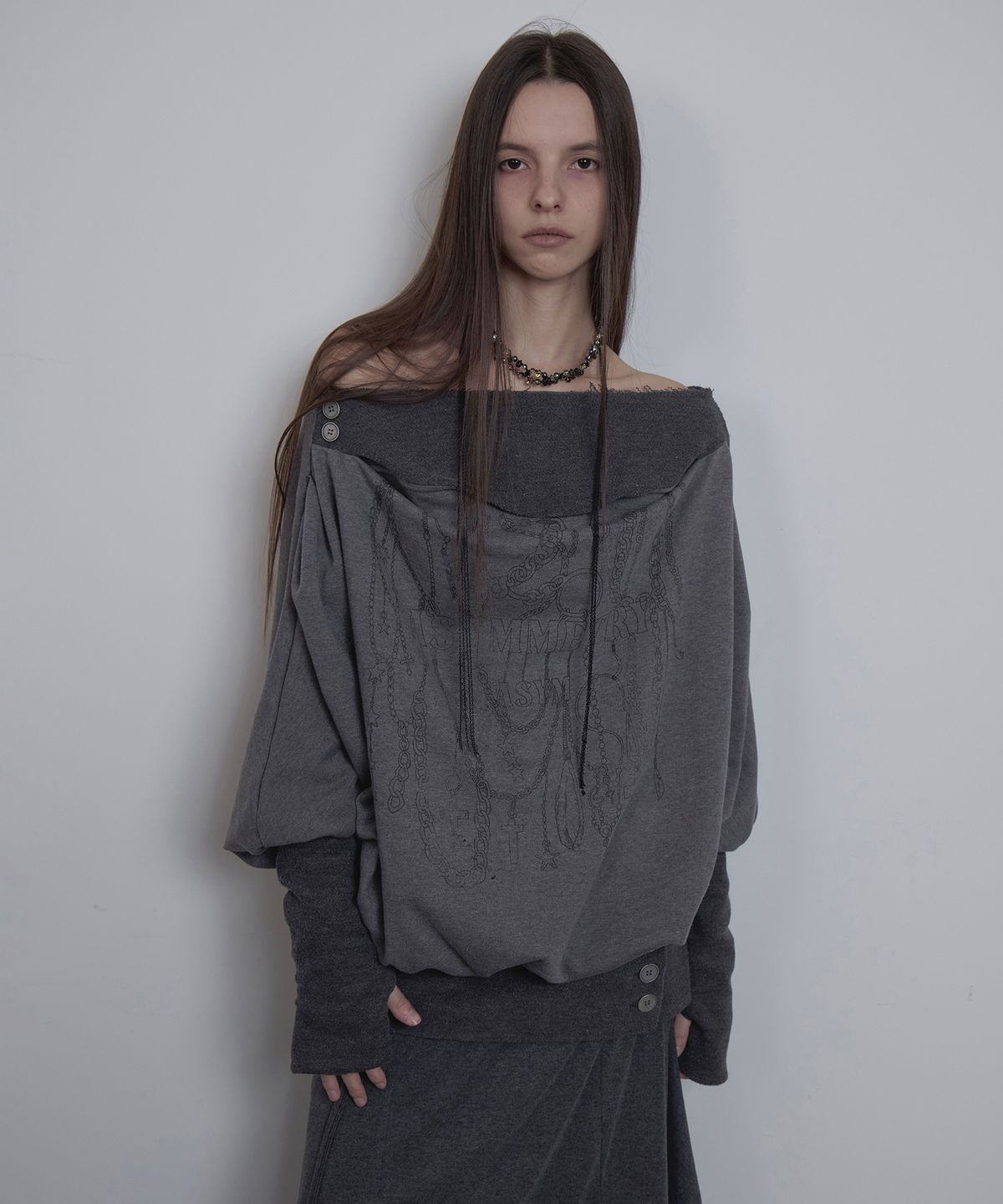 애시메트리(ASYMMETRY) ROUGH DECONSTRUCTED SWEATSHIRT / CHARCOAL