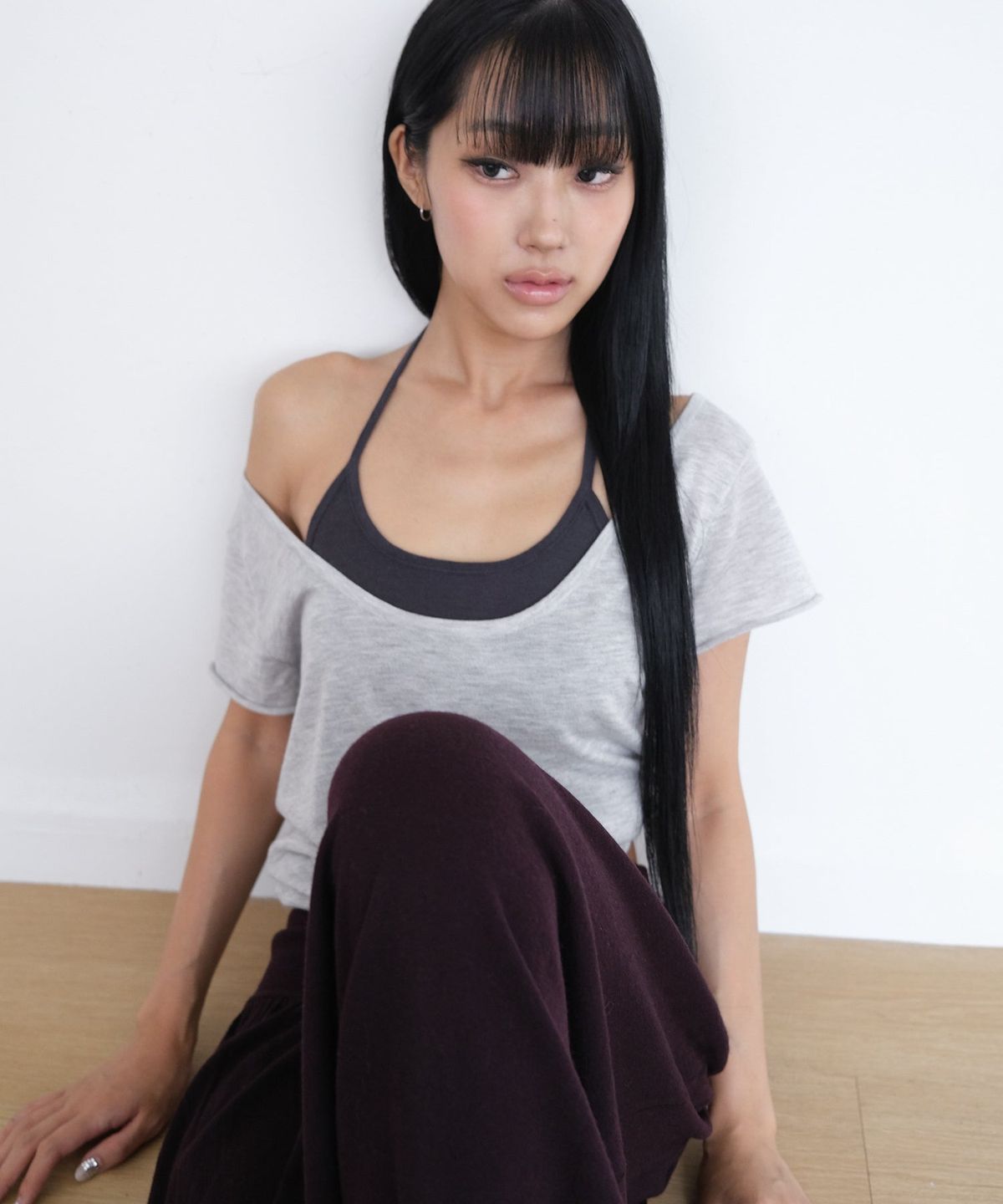 오오티엔(OOTN) DOUBLE LAYER KNIT TOP [GRAY]