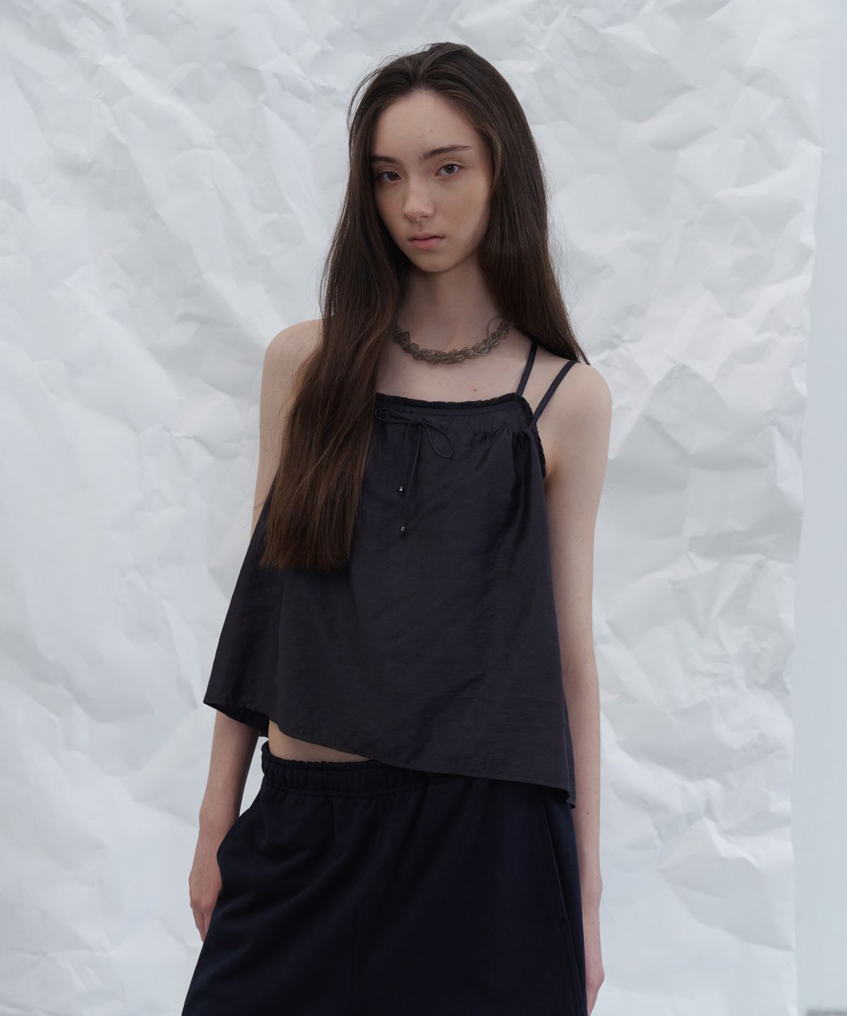 포에토(FOETO) Fringe layered sleeveless set - charcoal