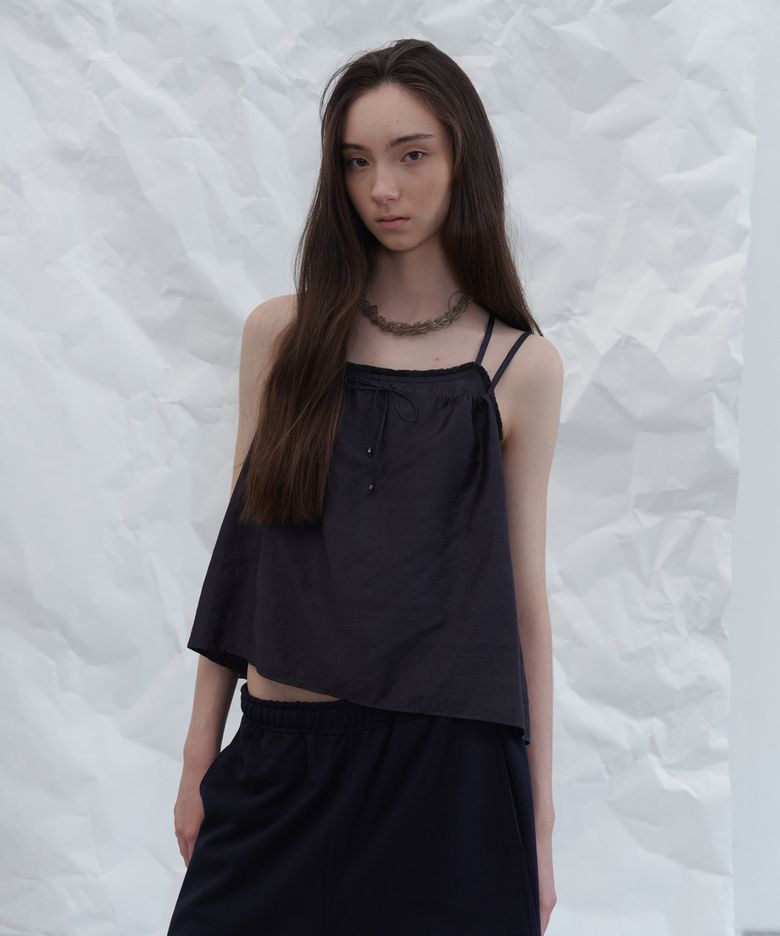 Fringe layered sleeveless set - charcoal