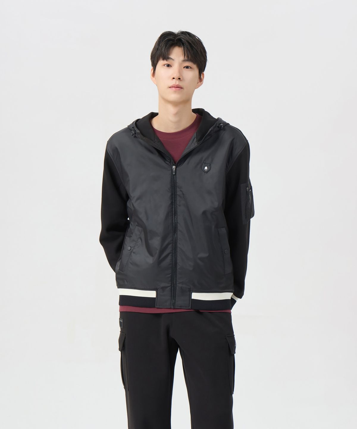 골든베어(GOLDEN BEAR) (남성) Ponte Woven Hybrid Hood Zip-up G4UAW26004BKX