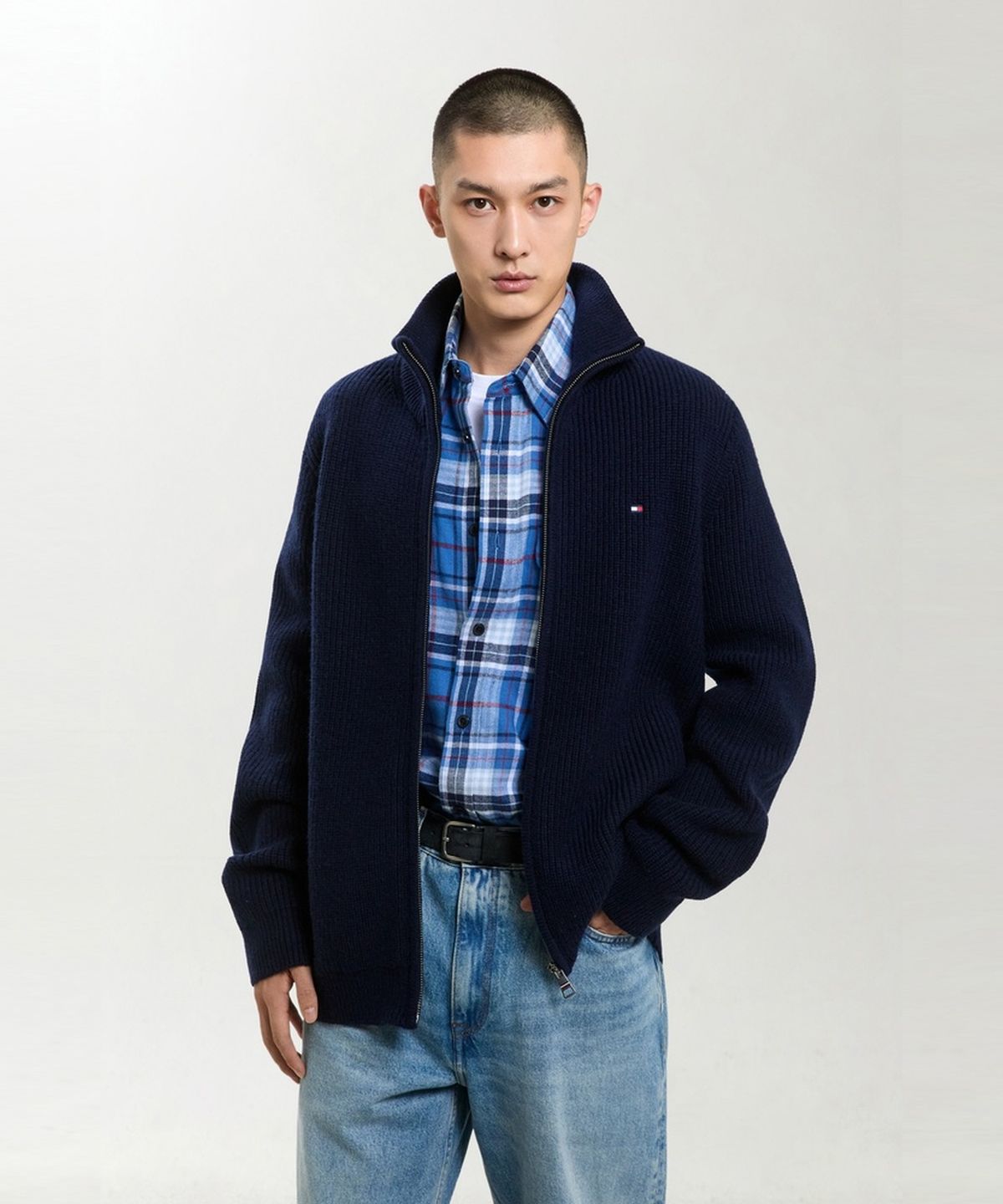 타미힐피거(TOMMY HILFIGER) 립 스트럭처 울 블렌드 집업 가디건 (T12G7KCD230MT2DW5)