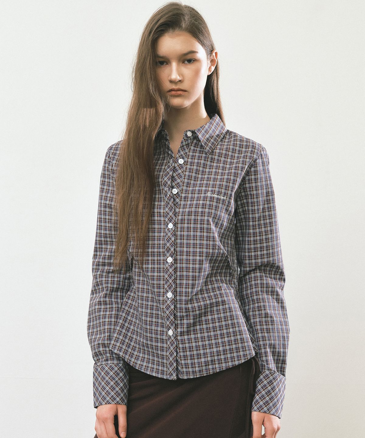 닉앤니콜(NICK&NICOLE) CHECK SLIM FIT SHIRT_BROWN