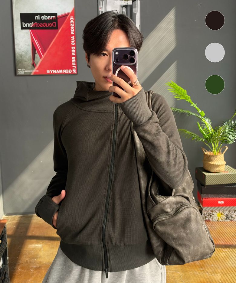 [미누의코디 × 피아리] 커브드 라인 와플 크롭 후드 집업(3color)