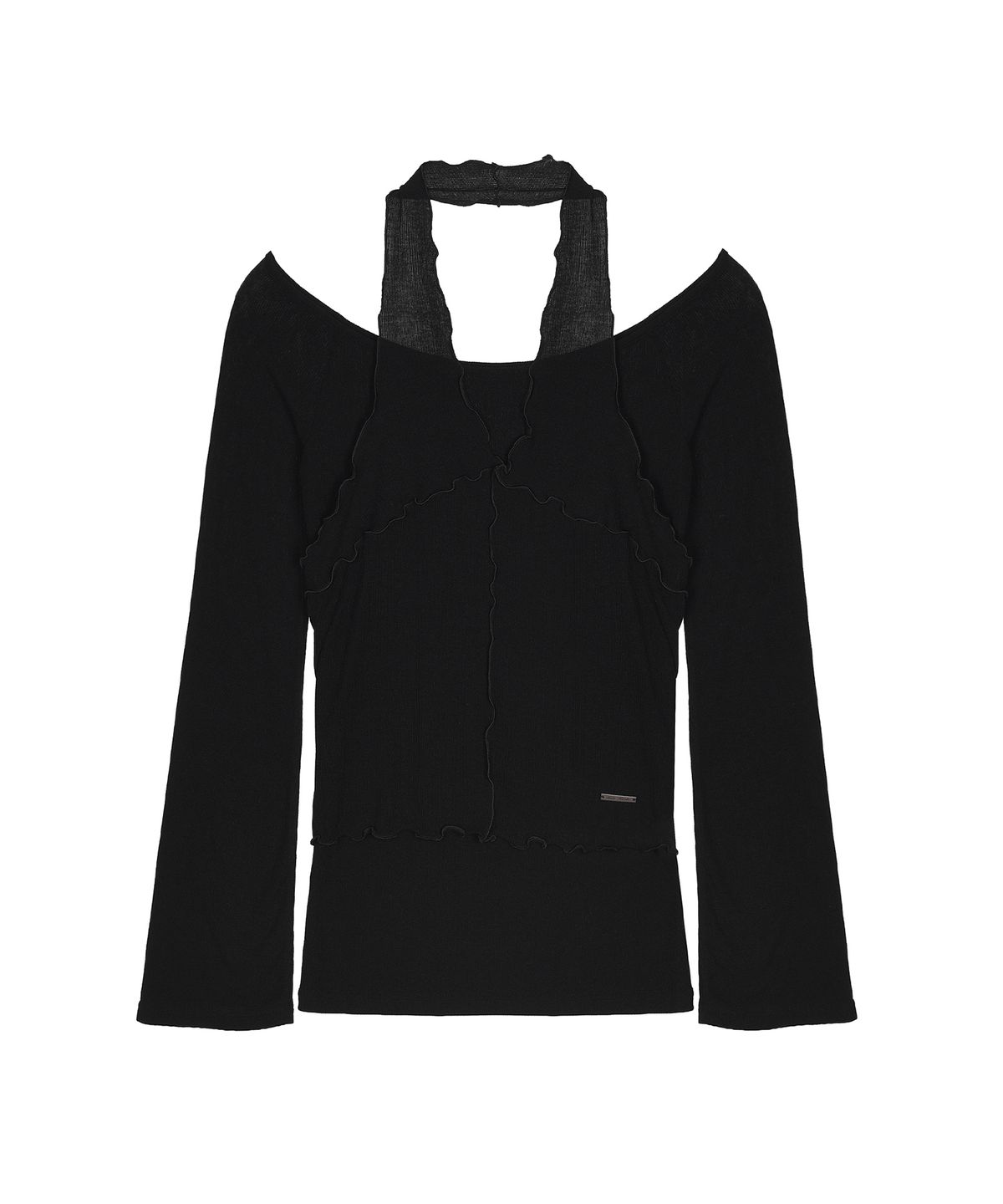 닉앤니콜(NICK&NICOLE) HALTER LAYERED SLEEVE TOP_BLACK