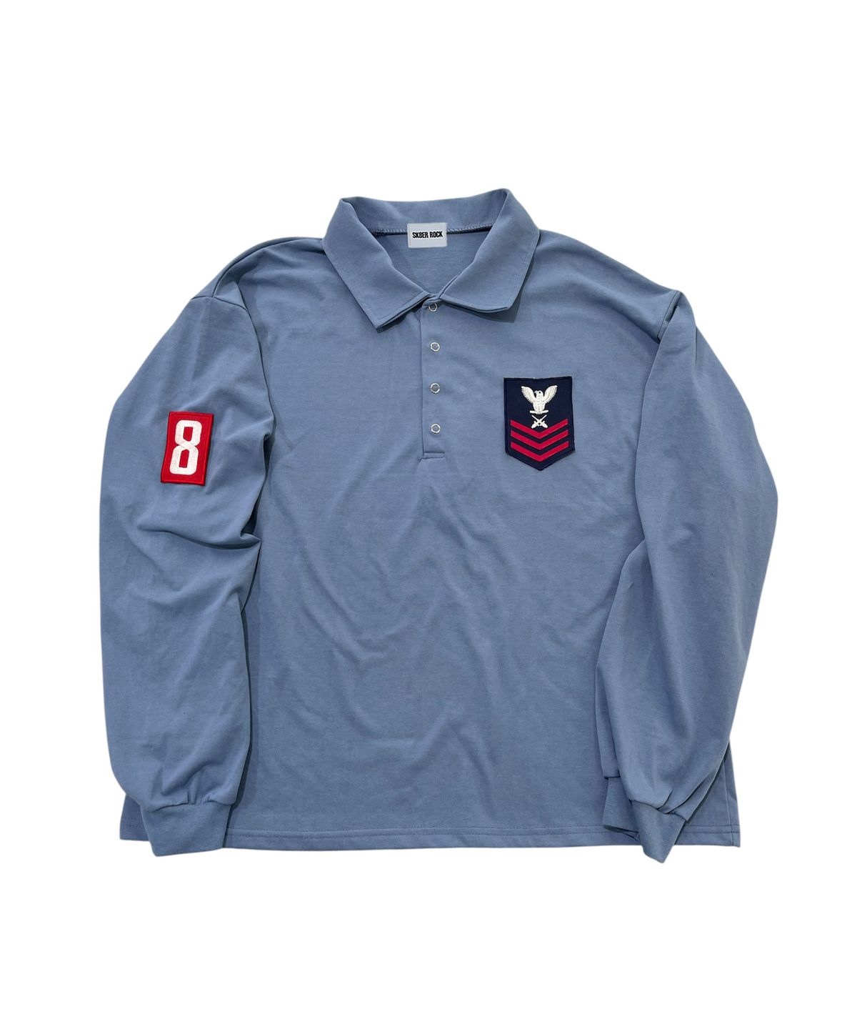 스케이터락(SK8ER ROCK) Army Patch Polo Shirt (Steel blue)